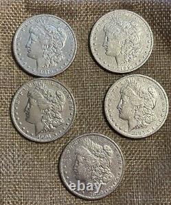 1878-1904 Morgan Silver Dollar Lot of 5 Coins XF-AU Pre-1921 Bullion Mixed 90%