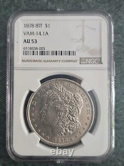 1878 8tf morgan silver dollar vam-14.1 ngc Au53