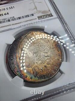 1878 S Morgan Silver Dollar MS64 Beautiful Rainbow Swirl Toning