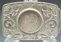 1879 Morgan Silver Dollar Coin Western Ornate Scroll Vintage Belt Buckle