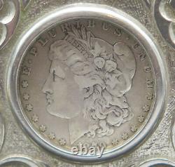 1879 Morgan Silver Dollar Coin Western Ornate Scroll Vintage Belt Buckle