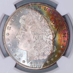 1879-S Morgan Silver Dollar NGC MS64 Rainbow Banded Obverse Crescent Toning