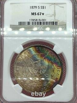 1879 S NGC STAR MS 67 MS67 MS-67 Morgan Silver Dollar, Rainbow Toning