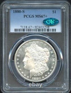 1880 S Morgan Silver Dollar MS 67+CAC PCGS, BLAST WHITE COIN
