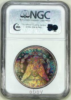 1880-s Ms65? Ngc Morgan Silver Dollar VIVID Rainbow Toning + Star
