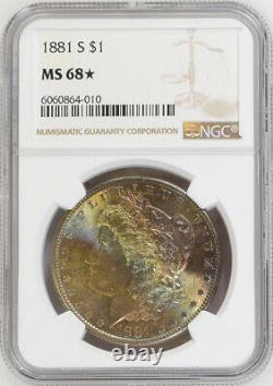 1881-S $1 Morgan Silver Dollar NGC MS68 Rainbow Toned, Semi-PL Reverse