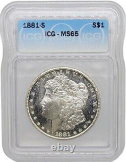 1881 S Morgan Silver Dollar $1 Gem Unc ICG Certified MS65 Exceptional Luster