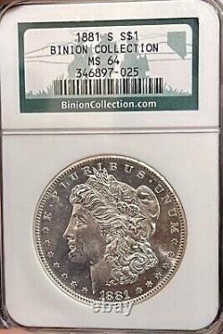 1881-S Morgan Silver Dollar Binion Collection NGC-MS64 PL Frosty white gem