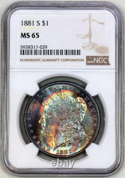 1881-s Ms65 Ngc Morgan Silver Dollar VIVID Rainbow Toning