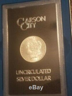 1882 1883 1884 CC CARSON CITY GSA Uncirculated Morgan Silver Dollars withBox & COA