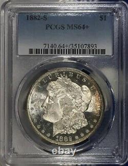 1882-S Morgan Dollar PCGS MS64+ Snow White Cameo Rainbow Toned DMPL/PL Fields