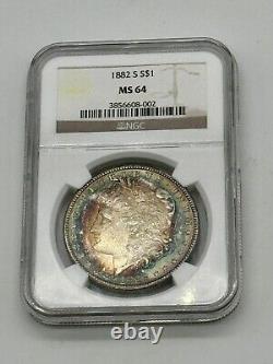 1882 S NGC MS64 Colorful Toned Morgan Dollar
