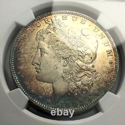 1882-o Morgan Silver Dollar. Bu+ Ms64+ Ngc Gorgeous Blue Rim Toned! Mint Luster