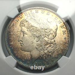 1882-o Morgan Silver Dollar. Bu+ Ms64+ Ngc Gorgeous Blue Rim Toned! Mint Luster