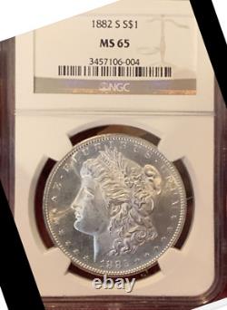 1882-s S1$ Silver Morgan Dollar Ngc Gem-bu Ngc Ms 65 Blast White Highest-grades