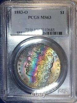 1883-O Morgan Dollar PCGS MS63 True Banded Obverse Rainbow Toned