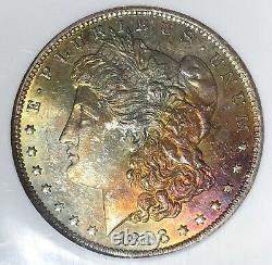 1883 O Morgan Silver Dollar NGC MS63 Nice Rainbow Toning, Older NGC Slab