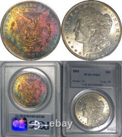 1883 Pcgs Ms63 Bright Rainbow Color Toned Morgan Silver Dollar