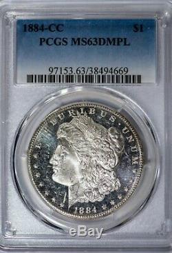 1884-CC Morgan PCGS MS63DMPL Cameo, Glassy Deep Mirror Prooflike Silver Dollar