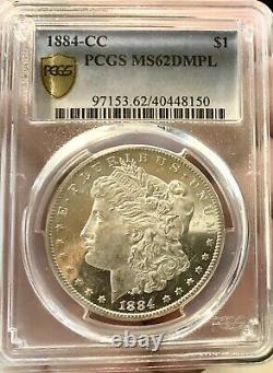 1884 CC Morgan Silver Dollar Dmpl! Gold Shieldpcgsms62dmpludm