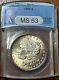 1884 Us Morgan Silver Dollar $1 -anacs Ms-63