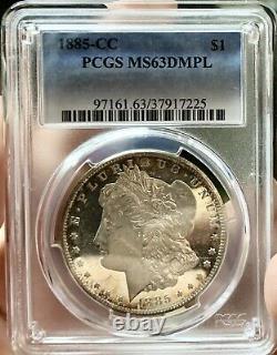 1885 CC Morgan Silver Dollar DMPL! MS63DMPLPCGSUDMCAMEOHARD STRIKE