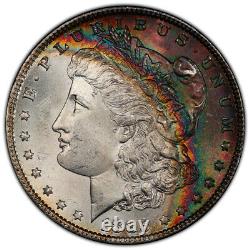 1885-P Morgan Dollar PCGS MS64 Lustrous Bank Bag Banded Arc Rainbow Toned