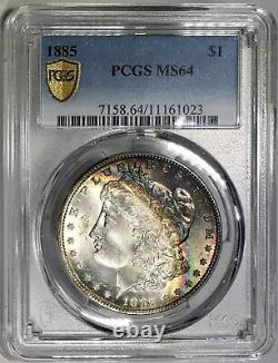 1885-P Morgan Dollar PCGS MS64 Lustrous Bank Bag Banded Arc Rainbow Toned