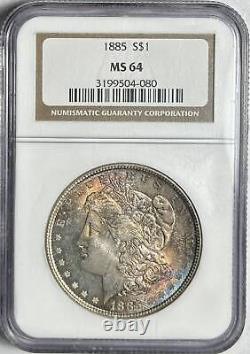 1885 P Morgan Silver Dollar NGC MS-64 Rainbow Toning