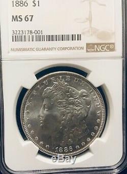 1886 MS 67 NGC Morgan Silver Dollar Blast White Strong Strike Registry coin