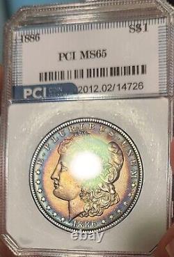 1886 Morgan Silver Dollar Ms65 Gorgeous Rainbow Toning, Stunning Eye Appeal WOW