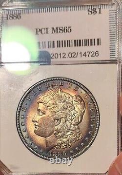 1886 Morgan Silver Dollar Ms65 Gorgeous Rainbow Toning, Stunning Eye Appeal WOW