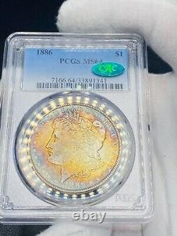 1886 Morgan Silver Dollar PCGS MS 64 CAC Rainbow Toning