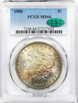 1886 PCGS Morgan Silver Dollar Silver Coin MS-66 CAC Cert. Rainbow Toner