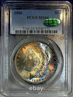 1886-P Morgan Dollar PCGS MS64 CAC Luminous Colorful Rainbow Toned