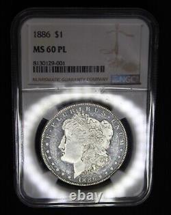 1886 P Proof Like Morgan Silver Dollar Graded NGC MS60 PL Gorgeous Mirrors