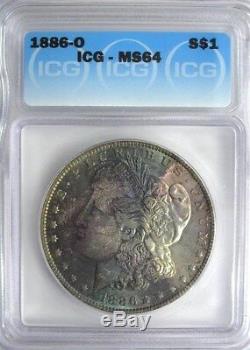 1886-o Morgan Silver Dollar Icg Ms64 Iridescent! Extra Rare This Nice