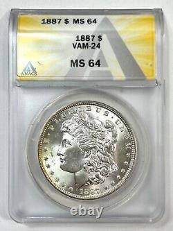 1887 Morgan Silver Dollar VAM-24 ANACS MS 64 DELICIOUS LUSTER