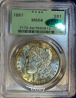 1887-P Morgan Dollar PCGS MS64 CAC Dual Side Rainbow Toned OGH withVIDEO