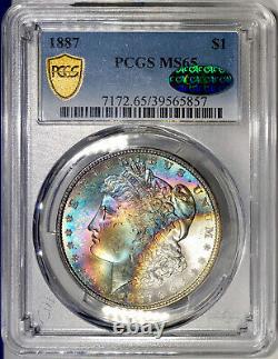 1887-P Morgan Dollar PCGS MS65 CAC Gorgeous Colorful Rainbow Toned