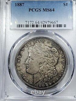 1887 US Morgan Silver Dollar $1 PCGS MS64 toned