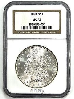 1888 Morgan Silver Dollar $1 NGC MS64 VINTAGE BROWN LABEL