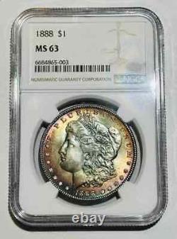 1888 P Morgan Silver Dollar NGC MS-63 Rainbow Toning
