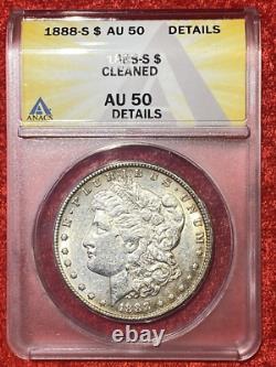 1888-S $1 Morgan Silver Dollar ANACS AU50 Details Cleaned