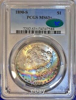 1890-S Morgan Dollar PCGS MS63+ CAC Bank Bag Rainbow Toned Uncommon WithColor