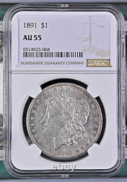 1891 $1 Morgan Silver Dollarngc Au 55brighter White + Low Pop Of Only 188