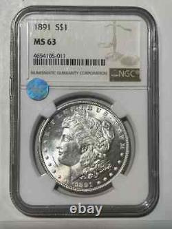 1891 P Morgan Silver Dollar NGC MS-63 Sight White