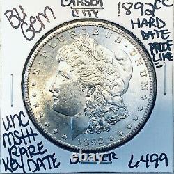 1892 CC Bu Gem Morgan Silver Dollar Unc-ms++u. S. Mint Rare Key Coin 6499
