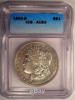 1892-S Morgan Silver Dollar $1 ICG AU50 Rare Date in AU50 $1,750 Value