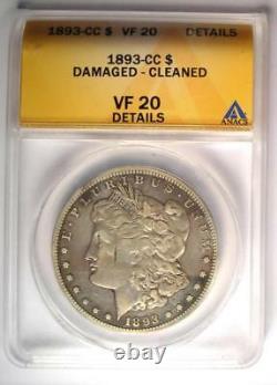 1893-CC Morgan Silver Dollar $1 ANACS VF20 Details Rare Carson City Coin